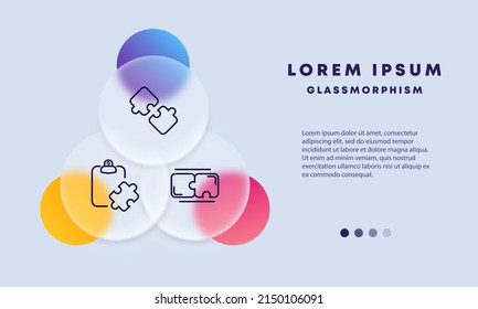 Conundrum Set Icon. Puzzle, Problem Solving, Puzzle Solving, Clipboard. Glassmorphism Style. Vector Line Icon For Business And Advertising.