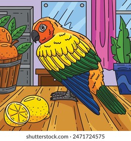 Conure Bird Colored Cartoon Illustration