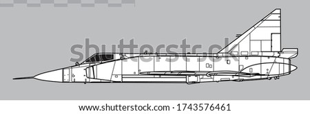 Convair F-102 Delta Dagger. Vector drawing of interceptor aircraft. Side view. Image for illustration and infographics. 