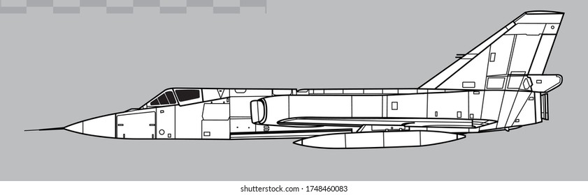 Convair F-106 Delta Dart. Vector drawing of interceptor aircraft. Side view. Image for illustration and infographics.