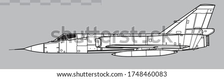 Convair F-106 Delta Dart. Vector drawing of interceptor aircraft. Side view. Image for illustration and infographics.