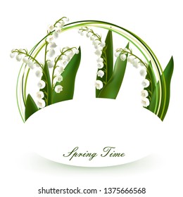 Convallaria majalis - Lilly of the valley. Hand drawn vector illustration of a bouquet. Spring Flower. Happy Mother's Day Template. Greeting card. 
