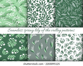 Convallaria Majalis Pattern. Seamless Lili Valley Background. Botanic Decoration. Elegant Convallaria Majalis. Floral Leaves Wallpaper. Flower Bud Illustration. Convallaria Majalis.