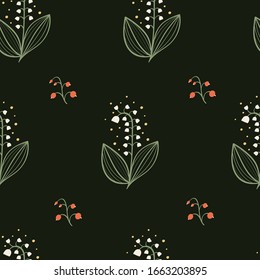 Convallaria white lily of the valley seamless pattern