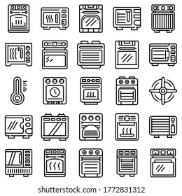 Convection oven icons set. Outline set of convection oven vector icons for web design isolated on white background
