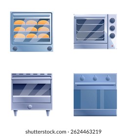 Convection stove icons set cartoon vector. Electric convection stove. Professional kitchen equipment