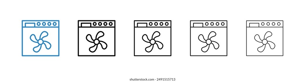 Convection turbofan stove icon in black and blue
