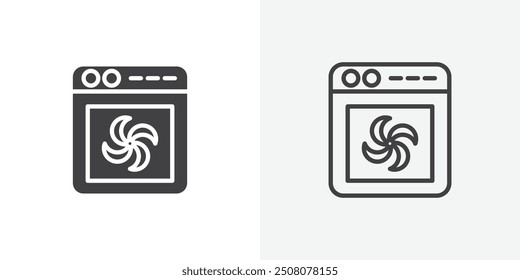 Convection turbofan stove icon in solid and outlined style