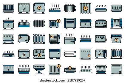 Convector icons set outline vector. Radiator bars. Central climate