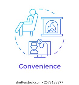 Convenience blue gradient concept icon. Accessing healthcare facility from home. Benefit of telehealth. Round shape line illustration. Abstract idea. Graphic design. Easy to use in booklet