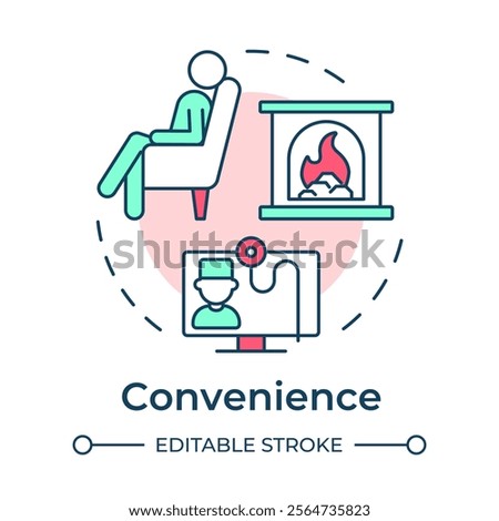 Convenience multi color concept icon. Accessing healthcare facility from home. Benefit of telehealth. Round shape line illustration. Abstract idea. Graphic design. Easy to use in booklet