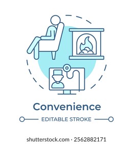 Convenience soft blue concept icon. Accessing healthcare facility from home. Benefit of telehealth service. Round shape line illustration. Abstract idea. Graphic design. Easy to use in booklet