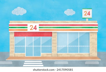 Convenience store appearance watercolor painting