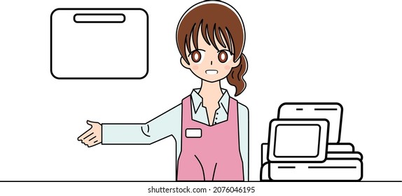 Convenience store female clerk guidance explanation staff part-time job illustration material