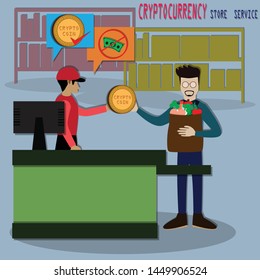 Convenience store  have accepted pay with cryptocurrency - vector Illustration
Banking,Business,cryptocurrency,disruption technology,digital coin