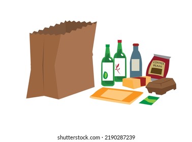 Convenience Store household supplies with an empty paper bag. Editable Clip Art.