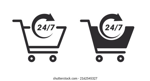 Convenience Store Icon. 24 Hours 7 Days In Week Icons. Vector Images