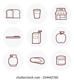 Convenience Store icon #6. icon set of items that are sold in mini market or store.