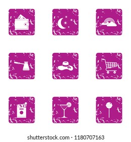 Convenience store icons set. Grunge set of 9 convenience store vector icons for web isolated on white background