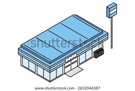 Convenience store, isometric illustration with simple line art, Vector Illustration