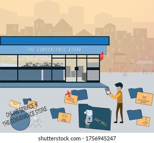 The convenience store making human's lifestyle is easy with various online services - vector illustration

