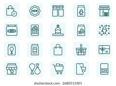Convenience Store Outline Icon Set. Online payment, discount, buy, shopping cart, delivery, credit card, customer service. Thin outline icons pack. Vector illustration