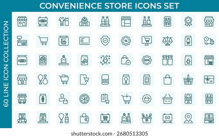 Convenience Store Outline Icon Set. Online payment, discount, buy, shopping cart, delivery, credit card, customer service. Thin outline icons pack. Vector illustration