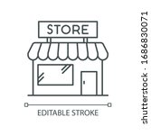 Convenience store pixel perfect linear icon. Grocery shop exterior. Small business in retail. Thin line customizable illustration. Contour symbol. Vector isolated outline drawing. Editable stroke