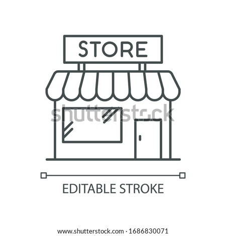 Convenience store pixel perfect linear icon. Grocery shop exterior. Small business in retail. Thin line customizable illustration. Contour symbol. Vector isolated outline drawing. Editable stroke