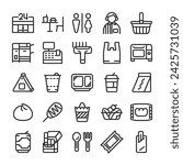 Convenience store products and services icon set