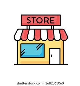 Convenience Store RGB Color Icon. Grocery Shop Exterior. Small Business In Retail. Duty Free Mall With Awning. Supermarket With Showcase. Local Boutique. Isolated Vector Illustration