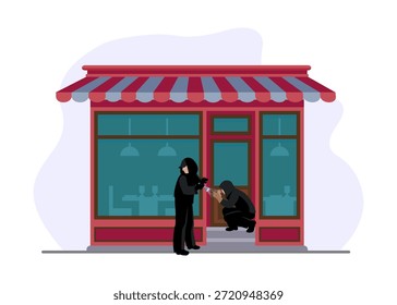 Tienda de conveniencia Robo Escena de crimen Ilustración de stock
