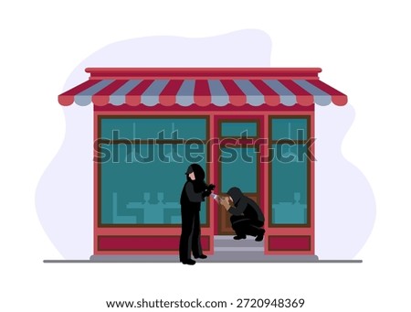 Convenience Store Robbery Crime Scene Stock Illustration
