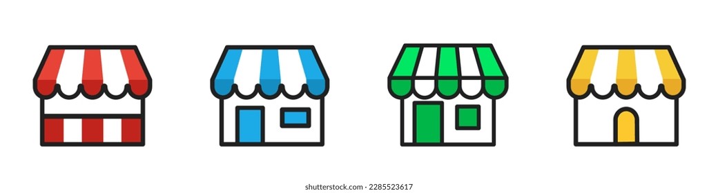 Convenience store, shop material set. Vector icon illustration. Cute shop, store shop, stall agility.