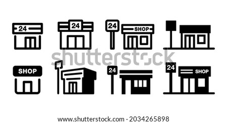 Convenience store shop vector icon illustration material set