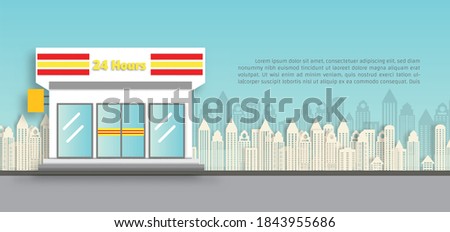 convenience stores open 24 hr. in paper cut style. 