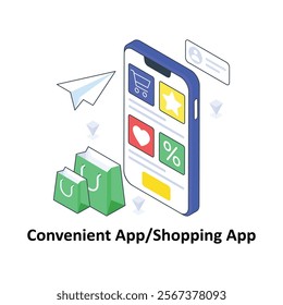 Convenient App Shopping App isometric Colored illustration. EPS File stock illustration