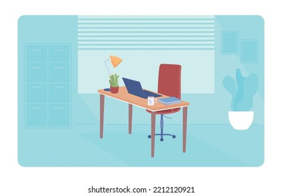Convenient director office room 2D vector isolated illustration. Workplace flat interior on cartoon background. Workspace arrangement colourful editable scene for mobile, website, presentation