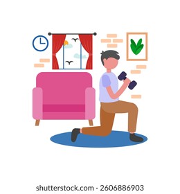 Convenient Home Exercise Routine Vector Illustration