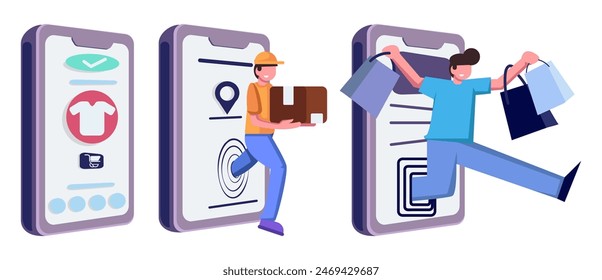Convenient Mobile Shopping Experience, E-Commerce App Joy Illustration