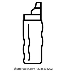 A convenient thermal bottle for drinking hot and cold. A curved thermos for the hand, portable drinking utensils. Vector icon, outline, isolated. Editable stroke