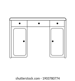 convenient workplace. the modern desk is isolated on a white background. Vector illustration in a linear style.