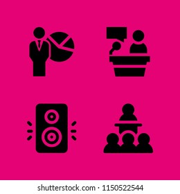 convention icon. 4 convention set with lectern, conference, speaker and presentation vector icons for web and mobile app