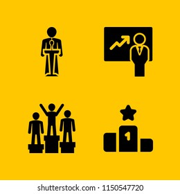 convention icon. 4 convention set with presentation, speaker and podium vector icons for web and mobile app