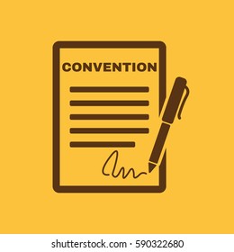 Convention icon. Contract and signature, pact, accord, agreement symbol. Flat Vector illustration