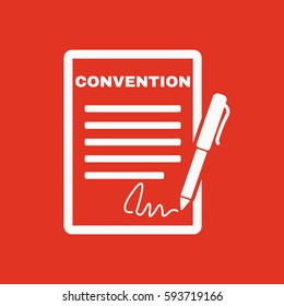 Convention icon. Contract and signature, pact, accord, agreement symbol. Flat Vector illustration