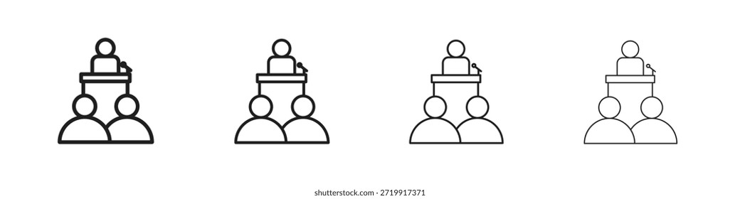 Kongresssymbole, Reihe von linearen Symbolen. Schwarze lineare Palmensymbole