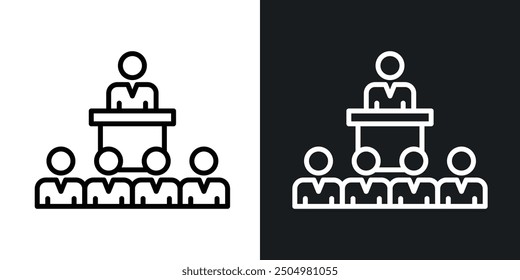Conjunto de iconos de Vector de convención en blanco y negro relleno y estilo delineado.