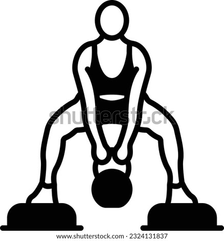 conventional double-arm swing concept, Kettlebell swing vector icon design, Fitness and Wellness symbol, Workout and Weightlifting sign, Personal training equipment stock illustration
