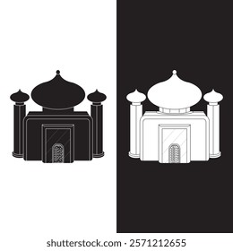 Conventional middle east mosque in black and white vector design.